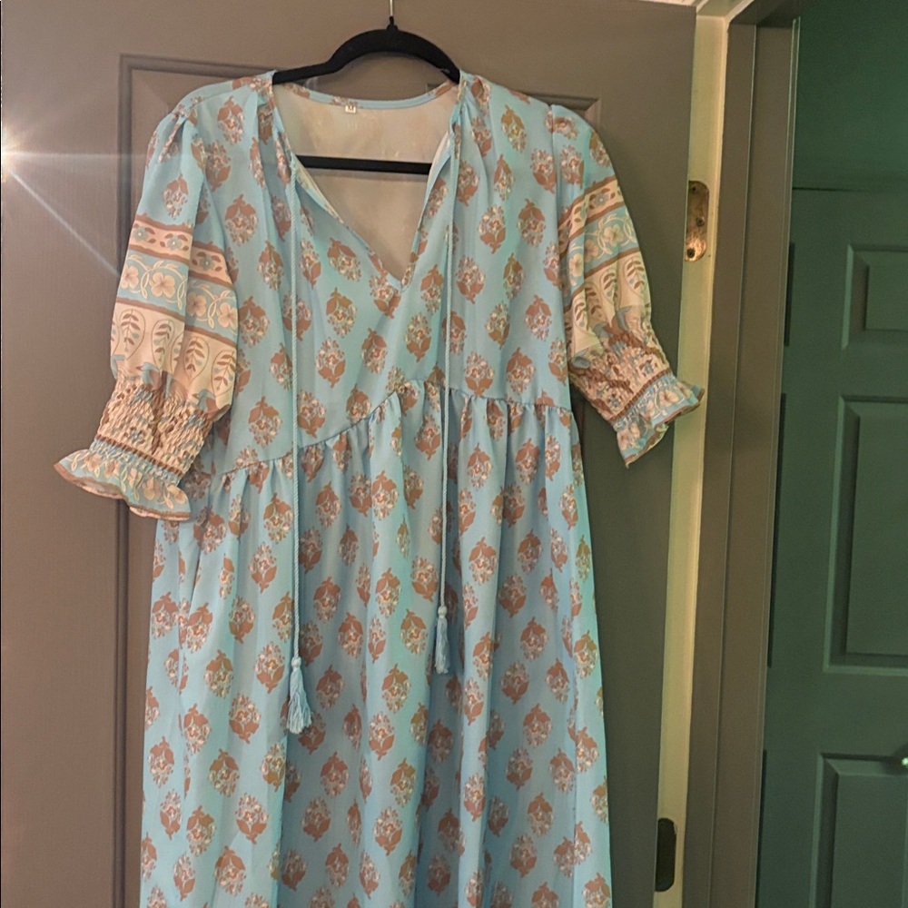 Bohemian Blue and Cream Dress